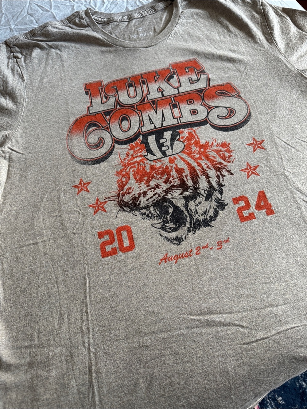 Fanatics Luke Combs tan Short Sleeve Tee with Orange and Black Graphic
